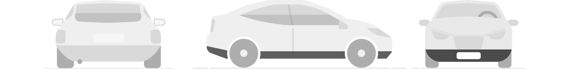 Ilustraciones de un auto de atrás, de costado y de frente.
