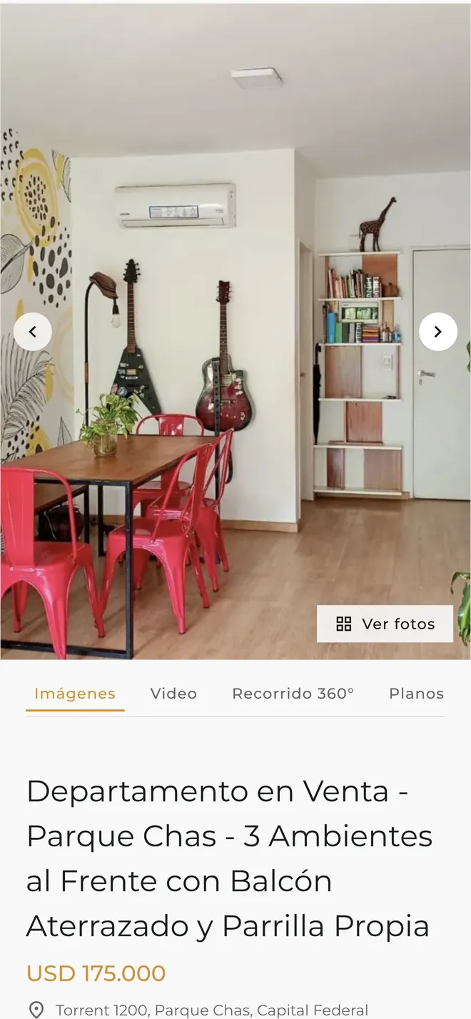 Ficha en el celular: galería y título de la propiedad.