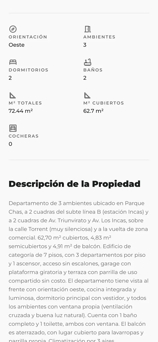 Ficha en el celular: datos y descripción.