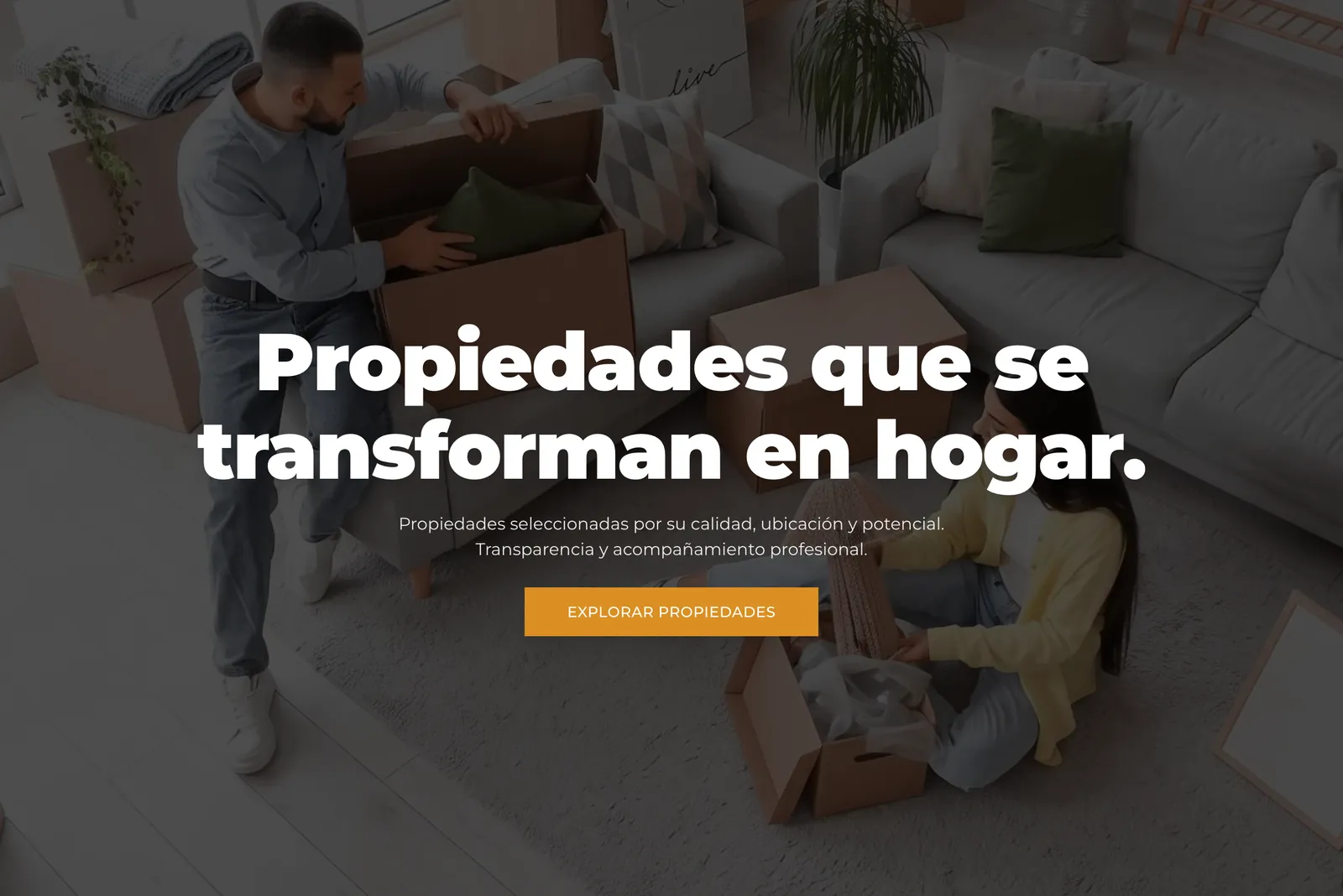 Home de Igielberg Propiedades: el título Propiedades que se transforman en hogar sobre una foto de una mudanza.