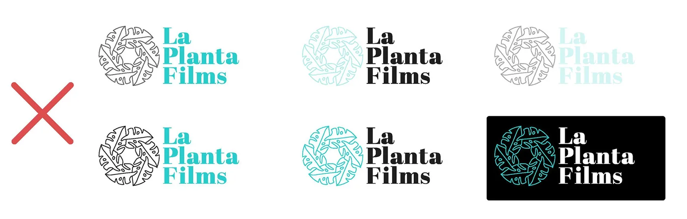 Usos incorrectos del logo: colores mezclados y tonos sin contraste.