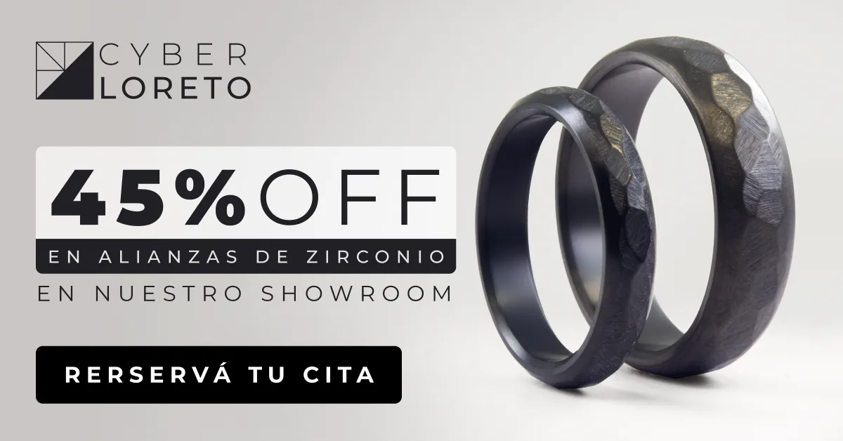 Pieza de Cyber Loreto: 45% off en alianzas de zirconio.