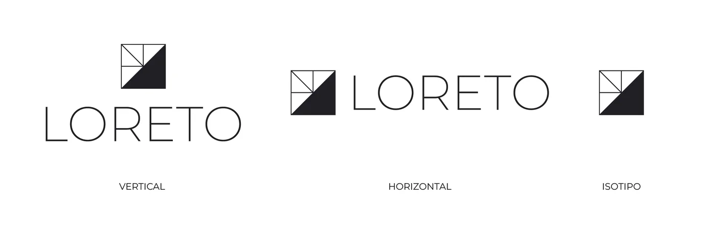 Versiones del logo de Loreto: vertical, horizontal e isotipo.
