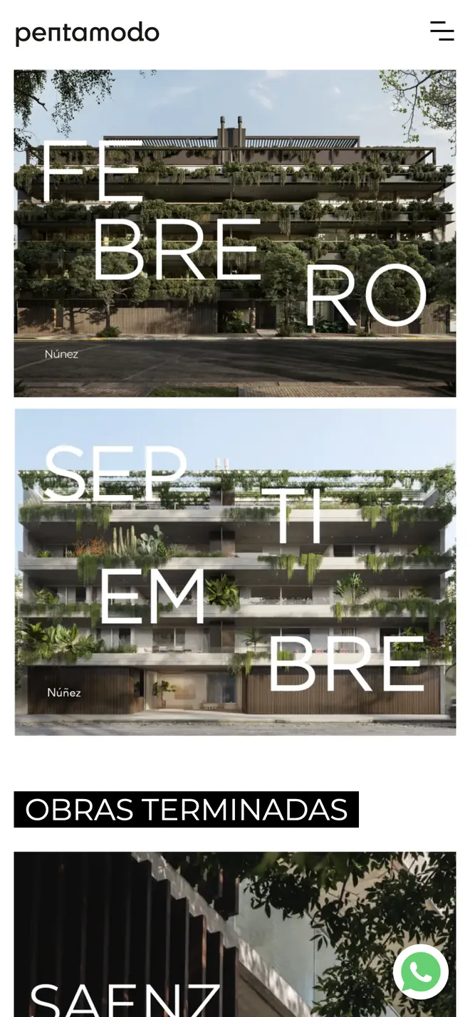Home de Pentamodo en el celular, con las obras Febrero y Septiembre.