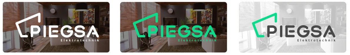 El logo de Piegsa sobre tres fotos de interiores.