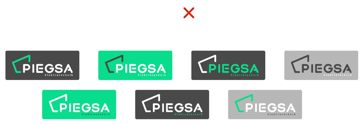 Usos incorrectos del logo de Piegsa sobre fondos de color.