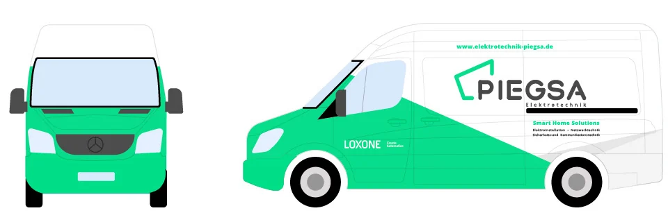 Ploteo de camioneta: vista frontal y lateral izquierdo.