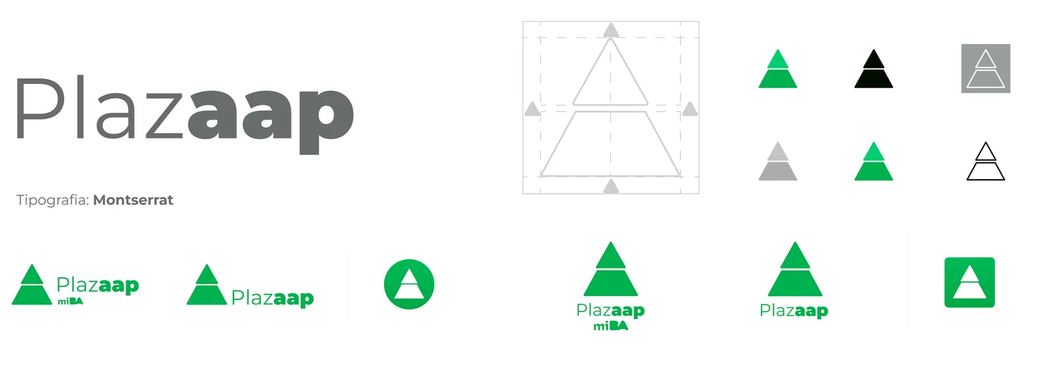 Logo de Plazaap: construcción del isotipo, versiones de color y variantes con y sin miBA.