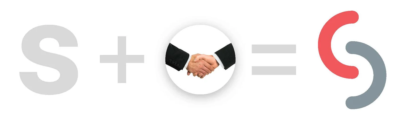 Concepto del isotipo: una S, más un apretón de manos, da como resultado el isotipo de Stern.