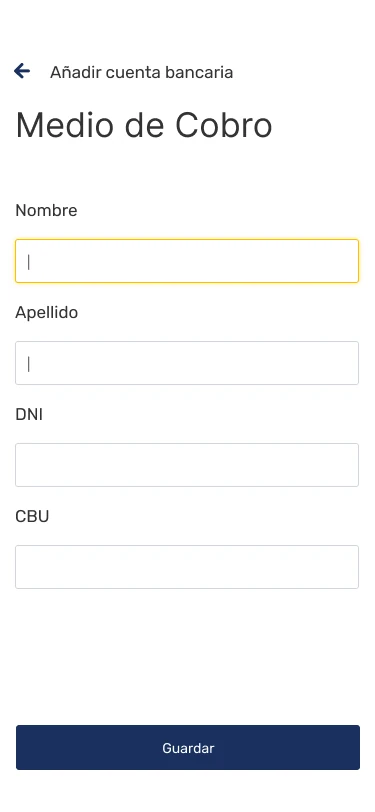 Carga de cuenta bancaria con CBU.