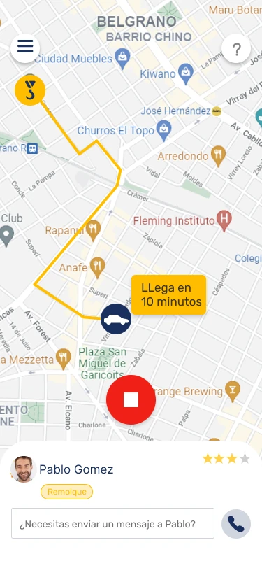 Ruta hacia el cliente con tiempo de llegada.