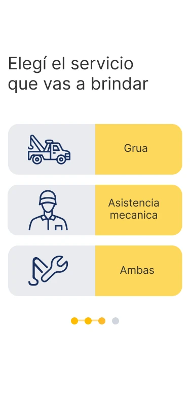 Elección del servicio: grúa, asistencia mecánica o ambas.