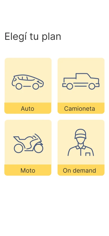 Elección de plan: auto, camioneta, moto u on demand.