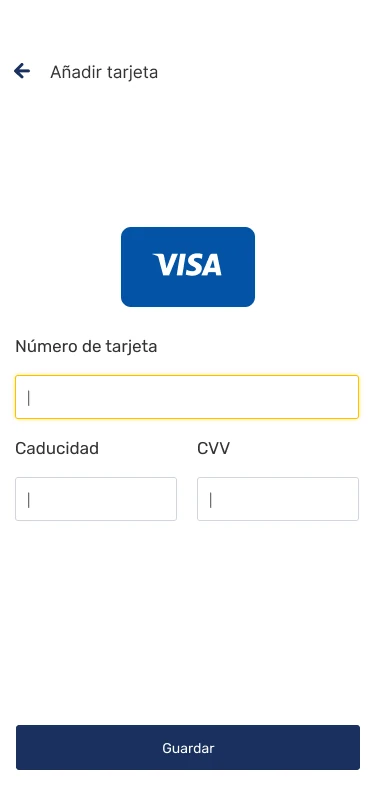 Carga de tarjeta de crédito como medio de pago.