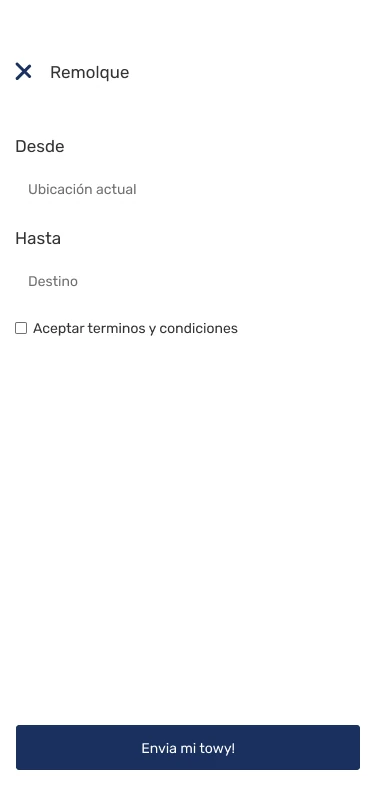 Pedido de remolque con origen y destino.
