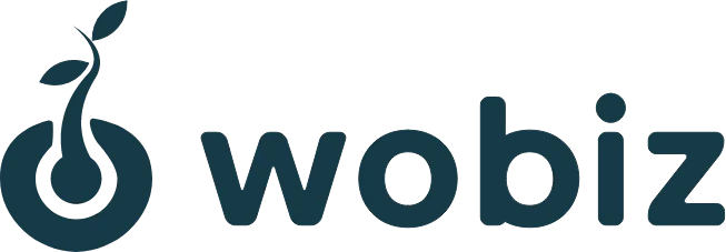 Logo de Wobiz en azul petróleo.